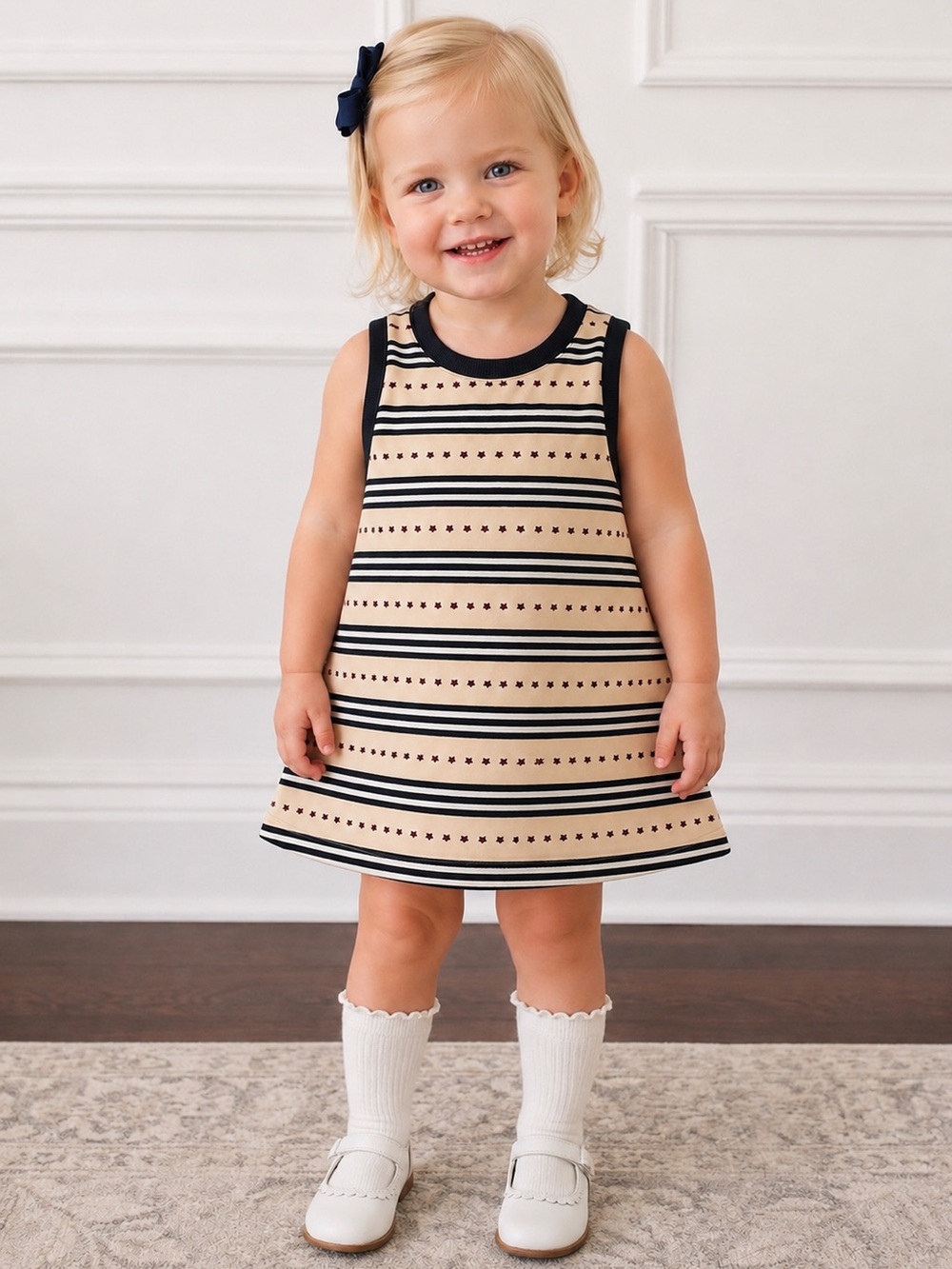 Burberry Girls Iconic Nova Check Stars and Striped Sleeveless Dress